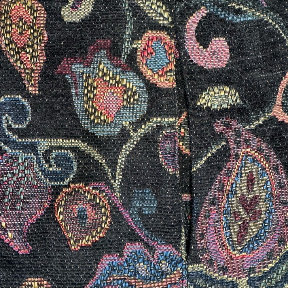 Christopher & Banks Black Ribbed w Jewel Tone Jacquard Floral Zip Front Cardigan - Picture 9 of 12
